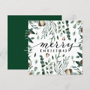 Elegant Black Script Magnolia Eucalyptus Greenery Feestdagenkaart