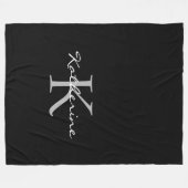 Elegant Black Script Monogram Persoonlijke naam Fleece Deken (Voorkant (Horizontaal))