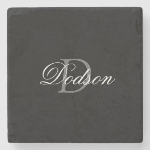 Elegant Black Script Monogram Stenen Onderzetter