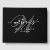 Elegant Black Script Monogram Weddenschap Boek (Voorkant)