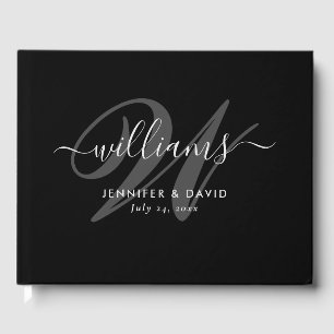 Elegant Black Script Monogram Weddenschap Boek