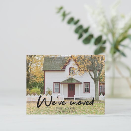 Elegant Black Script New House Warming Photo Aankondigingskaart (Staand voorkant)