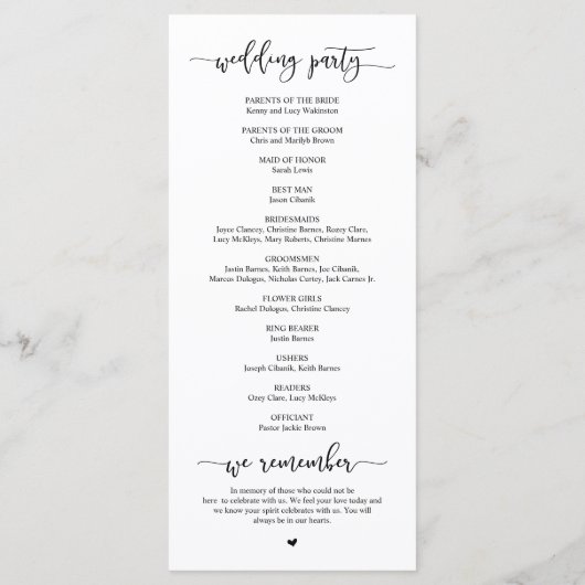 Elegant Black Script, Ons Wedding Ceremonieprogram Programma (Achterkant)