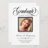Elegant Black Script Photo College Graduing Aankondiging (Voorkant / Achterkant)