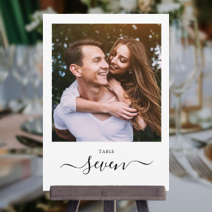 Elegant Black Script Photo Table Number Kaart
