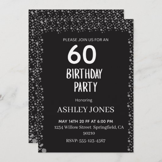 Elegant Black Script Silver Birthday Invitation (Devant / Derrière)