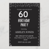 Elegant Black Script Silver Birthday Invitation (Devant)