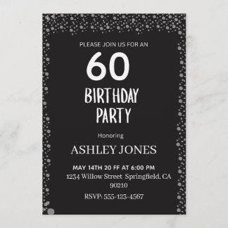 Elegant Black Script Silver Birthday Invitation Kaart