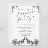Elegant Black Script Surprise Party Kaart (Voorkant)