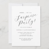 Elegant Black Script Surprise Party Kaart (Voorkant)