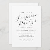 Elegant Black Script Surprise Party Kaart (Voorkant / Achterkant)