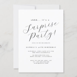 Elegant Black Script Surprise Party Kaart