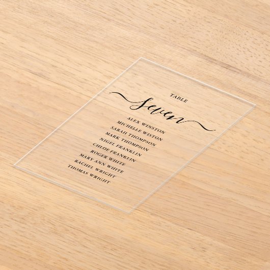 Elegant Black Script Table Number (Zitdiagram) Acryl Uitnodigingen (Laagn)