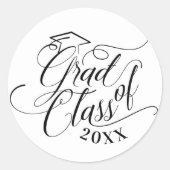 Elegant Black Script Typografisch Afstudeerder Pet Ronde Sticker (Voorkant)