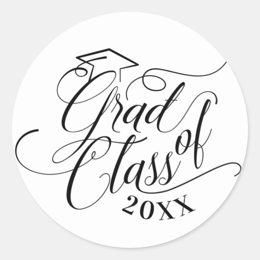 Elegant Black Script Typografisch Afstudeerder Pet Ronde Sticker (Voorkant)