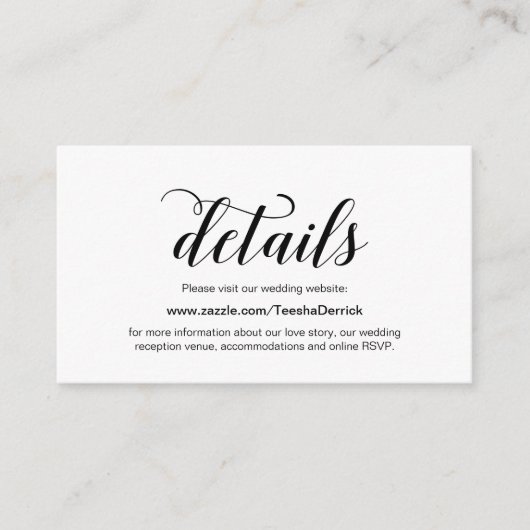 Elegant Black Script, Weddenschap Website - Gegeve Informatiekaartje (Voorkant)