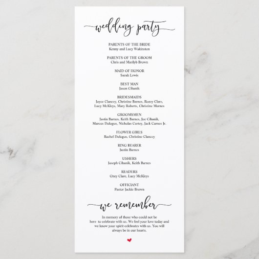 Elegant Black Script, Wedding Ceremonie Programma (Achterkant)