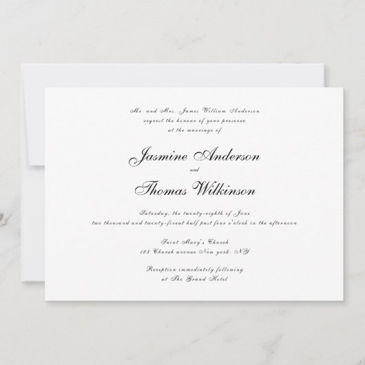 Elegant Black Script Wedding Invitation Kaart (Voorkant)