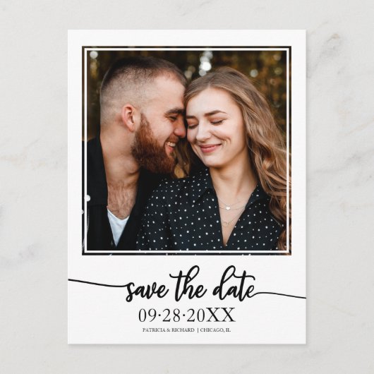 Elegant Black Script Wedding Save the Date Photo Briefkaart (Voorkant)