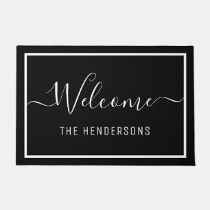 Elegant Black Script Welcome Personated Deurmat