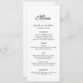 elegant black script white wedding menu card (Voorkant / Achterkant)