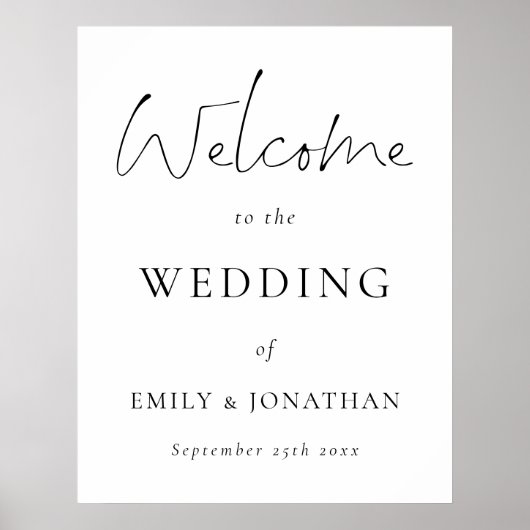 Elegant Black Script White Welcome to Wedding Poster (Voorkant)
