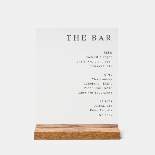 Elegant Black Serif Bar Menu Sign (Recto)