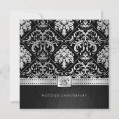 Elegant Black & Silver 25th Wedding Jubileum Kaart (Voorkant)