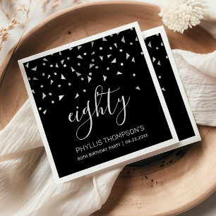 Elegant Black Silver Confetti 80th Birthday Party Servet
