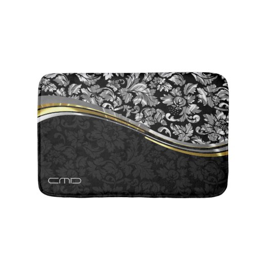 Elegant Black & Silver Damascus Gold-accessoires Badmat (Voorkant)
