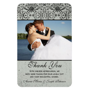 Elegant Black Silver Damask bruiloft bedankt Magneet