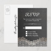 Elegant Black Silver Damask RSVP Reply Kaart (Voorkant / Achterkant)