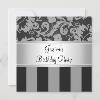 Elegant Black Silver Damask Stripe All Events Kaart