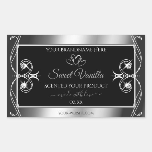 Elegant Black Silver Decor Product Labels Diamonds (Voorkant)
