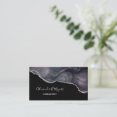 Elegant Black Silver Glitter Agate Geode Monogram Visitekaartje (Staand voorkant)