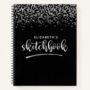 Elegant Black Silver Glitter Artist Sketchbook Notitieboek