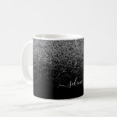 Elegant Black Silver Glitter Girly Monogramed Koffiemok (Voorkant links)