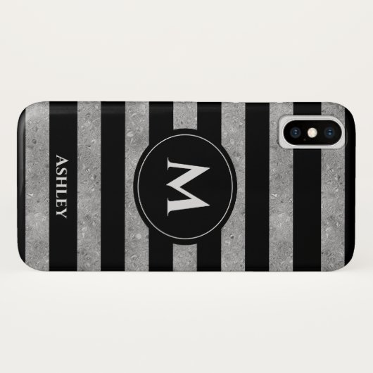 Elegant Black Silver Glitter Striped Monogram Case-Mate iPhone Case (Achterkant (horizontaal))