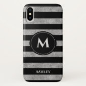 Elegant Black Silver Glitter Striped Monogram Case-Mate iPhone Case (Achterkant)