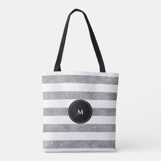 Elegant Black Silver Glitter Striped Monogram Draagtas (Achterkant)