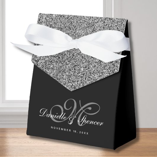 Elegant Black Silver Glitter Weddenschap Hartelijk Bedankdoosjes