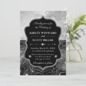 Elegant Black & Silver Glitter Wedding Kaart (Staand voorkant)