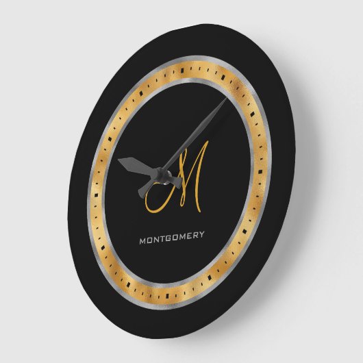 Elegant Black Silver Gold Foil - aangepast monogra Grote Klok (Hoek)