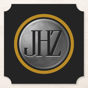 Elegant Black Silver Gold Monogram Onderzetter