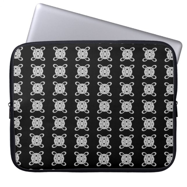 Elegant Black & Silver Grey Circle Pattern Laptop Sleeve (Voorkant)