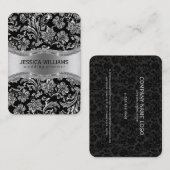 Elegant Black & Silver Grey  Damaskers Visitekaartje (Voorkant / Achterkant)