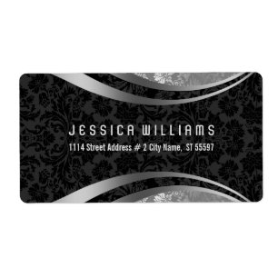 Elegant Black & Silver Grey  Floral Damaskers Etiket