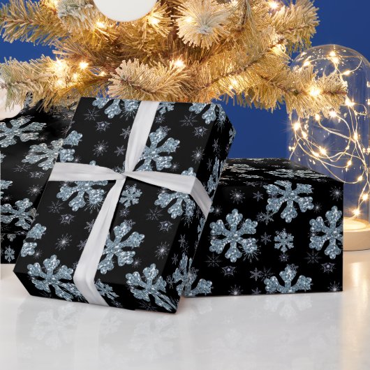 Elegant Black Silver-kerstsnowflake Cadeaupapier (Feestdagen)