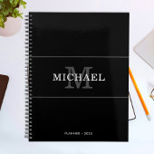 Elegant Black Silver Monogram Name Persoonlijk Planner