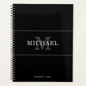 Elegant Black Silver Monogram Name Persoonlijk Planner (Voorkant)